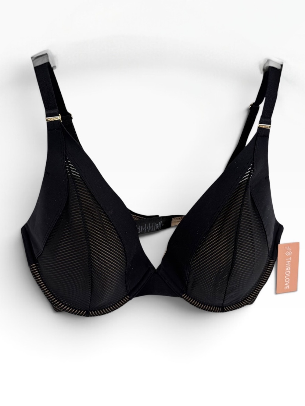 Thirdlove Shadow Stripe Plunge Bra Black/Tan Size 36E NWT Underwire Back Closure
